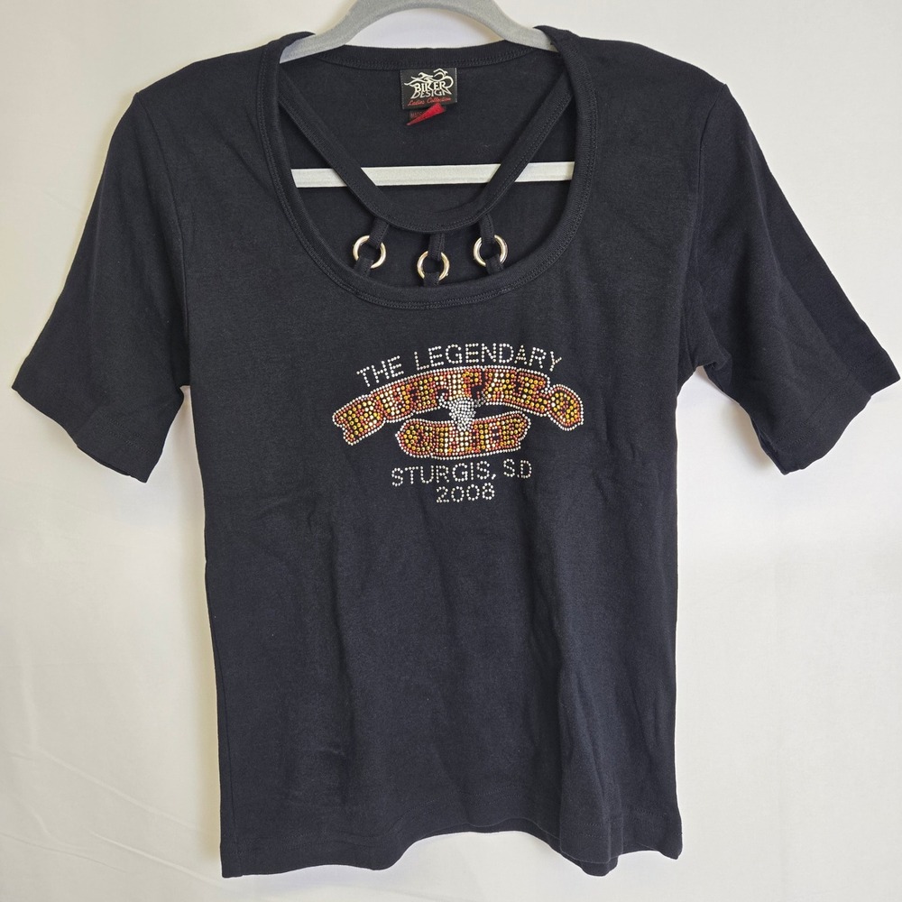 Y2k Biker Design Ladies Buffalo Chip The Legendary Sturgis SD 08 Tee, Large